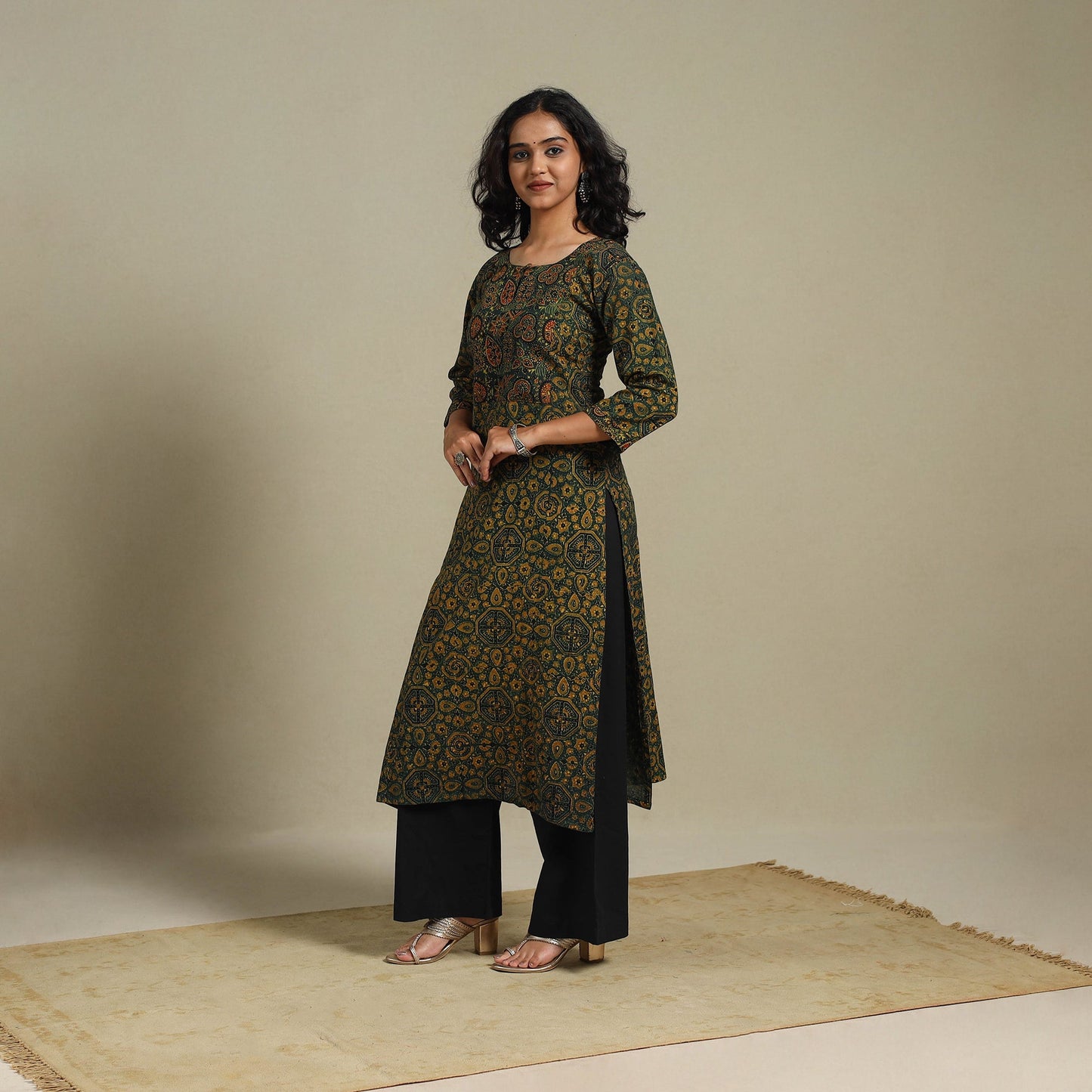 Natural dyed cotton straight kurta 10 - s - handcrafted