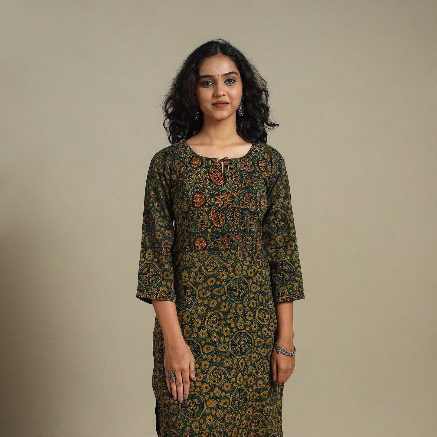 Natural dyed cotton straight kurta 10 - s - handcrafted