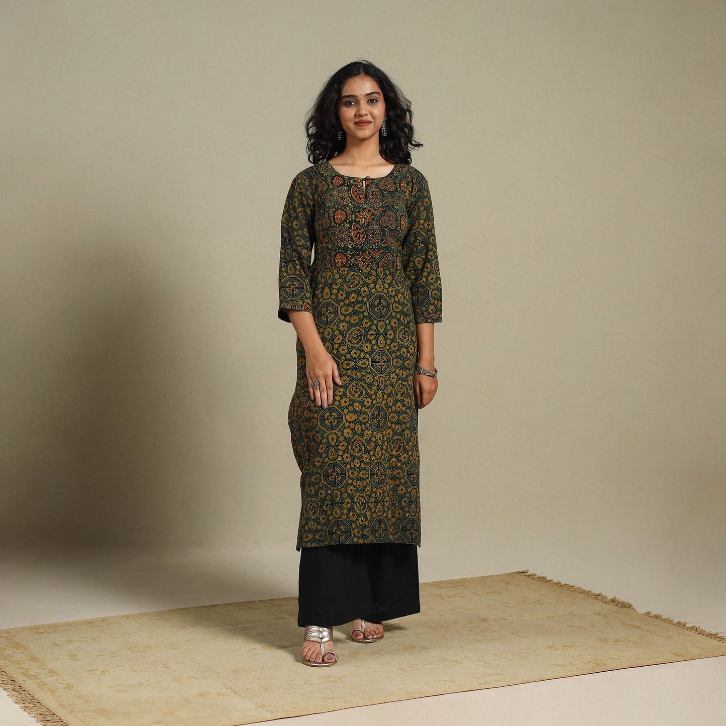 Natural dyed cotton straight kurta 10 - s - handcrafted