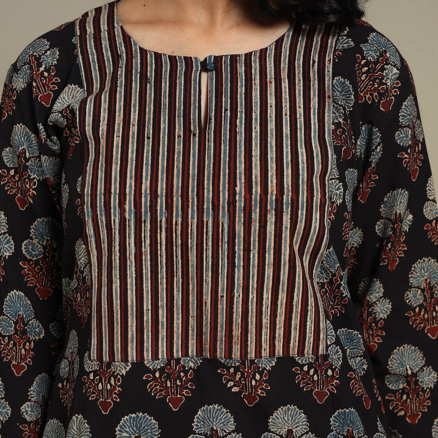 Natural dyed cotton straight kurta 11 - s - handcrafted