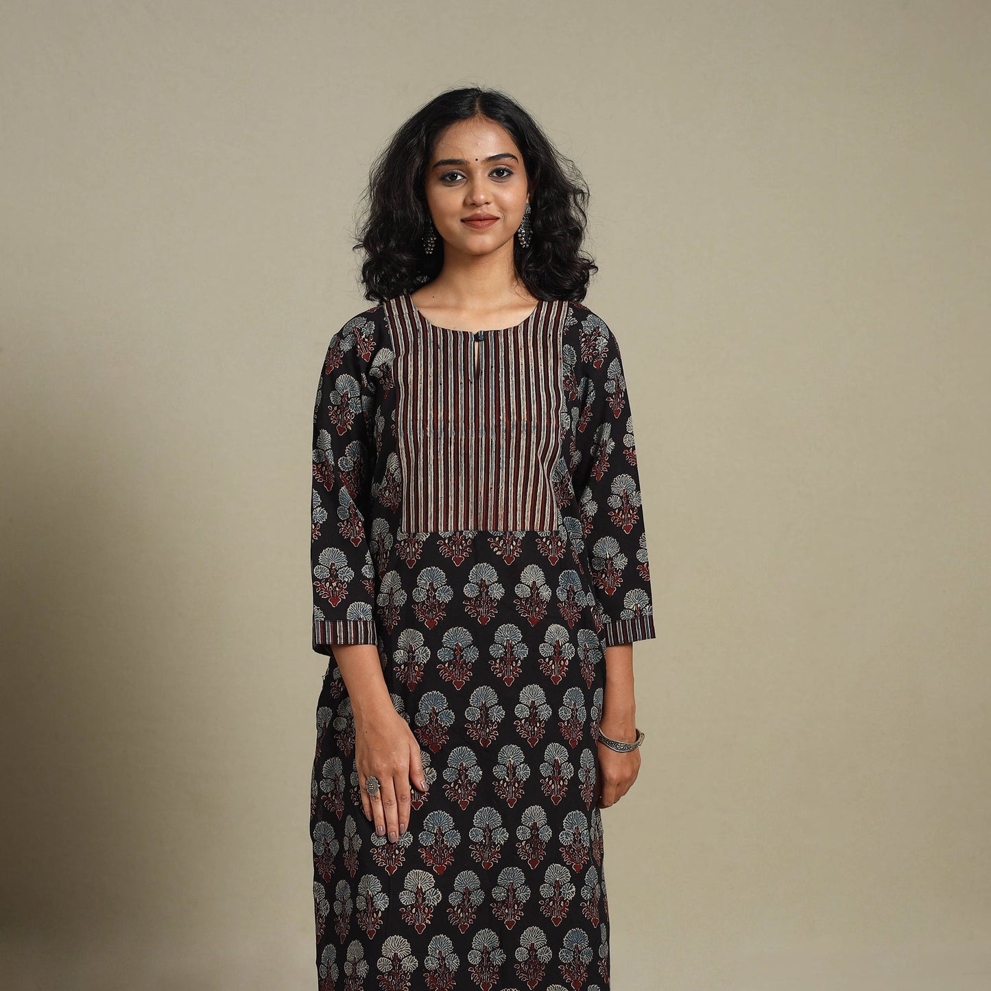 Natural dyed cotton straight kurta 11 - s - handcrafted