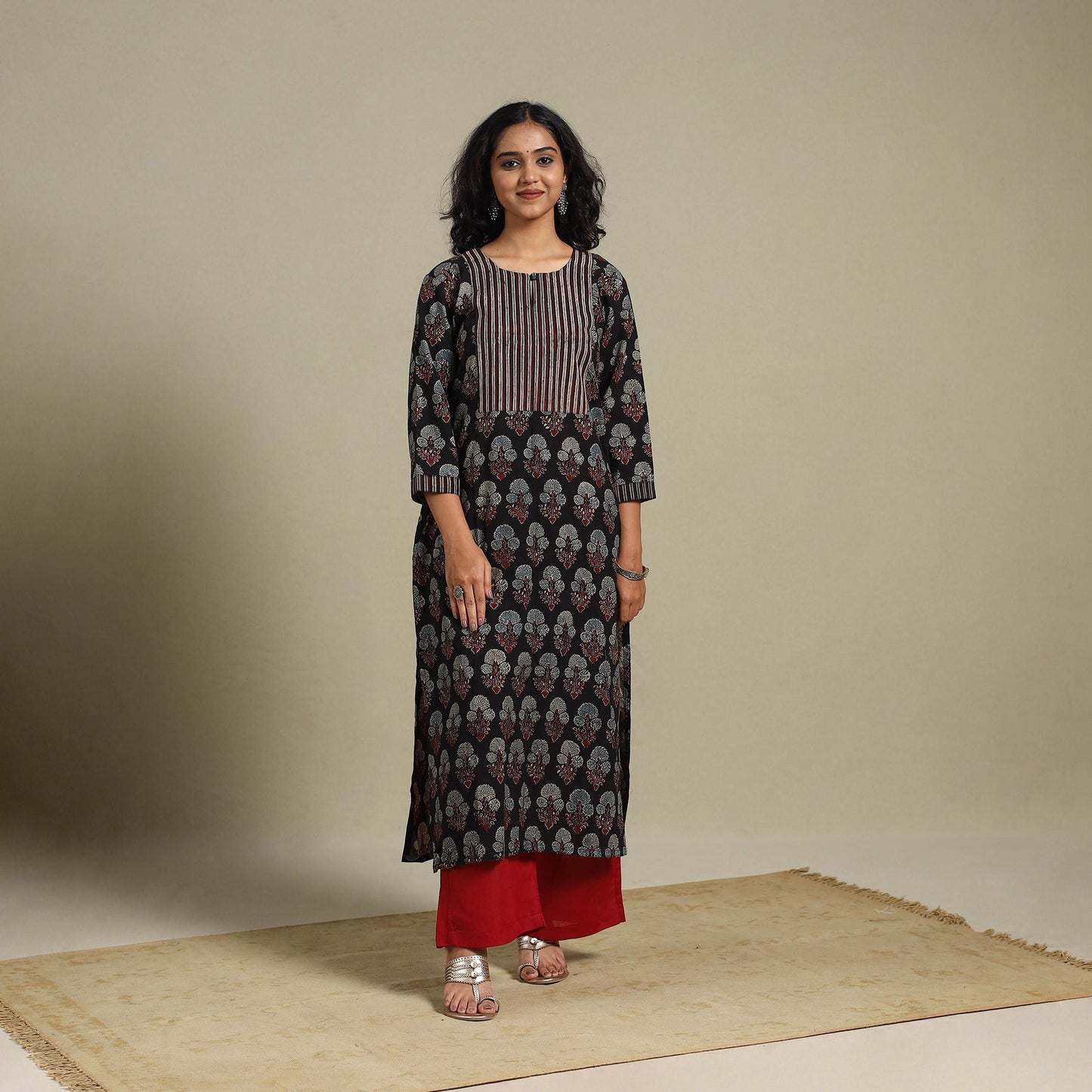 Natural dyed cotton straight kurta 11 - s - handcrafted