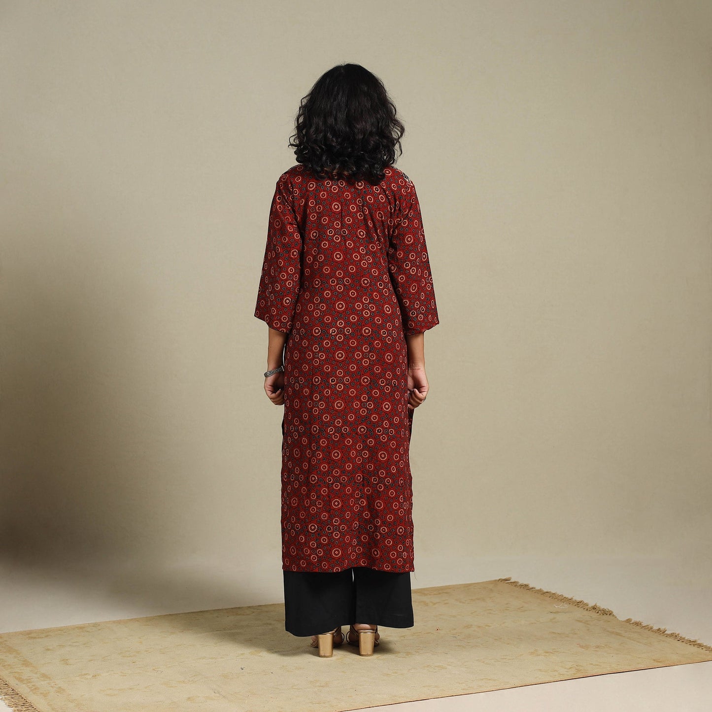 Natural dyed cotton straight kurta 12 - s - handcrafted