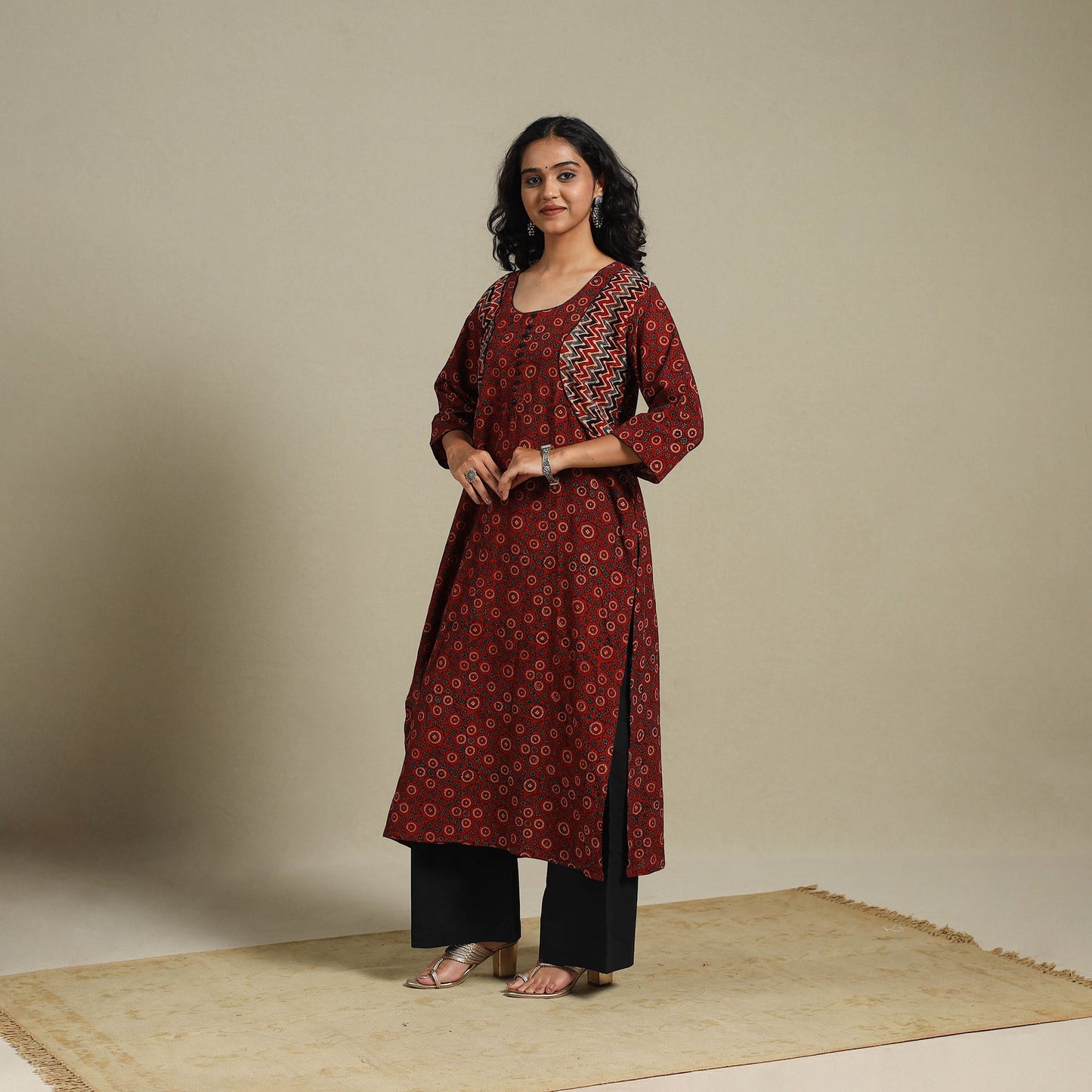 Natural dyed cotton straight kurta 12 - s - handcrafted