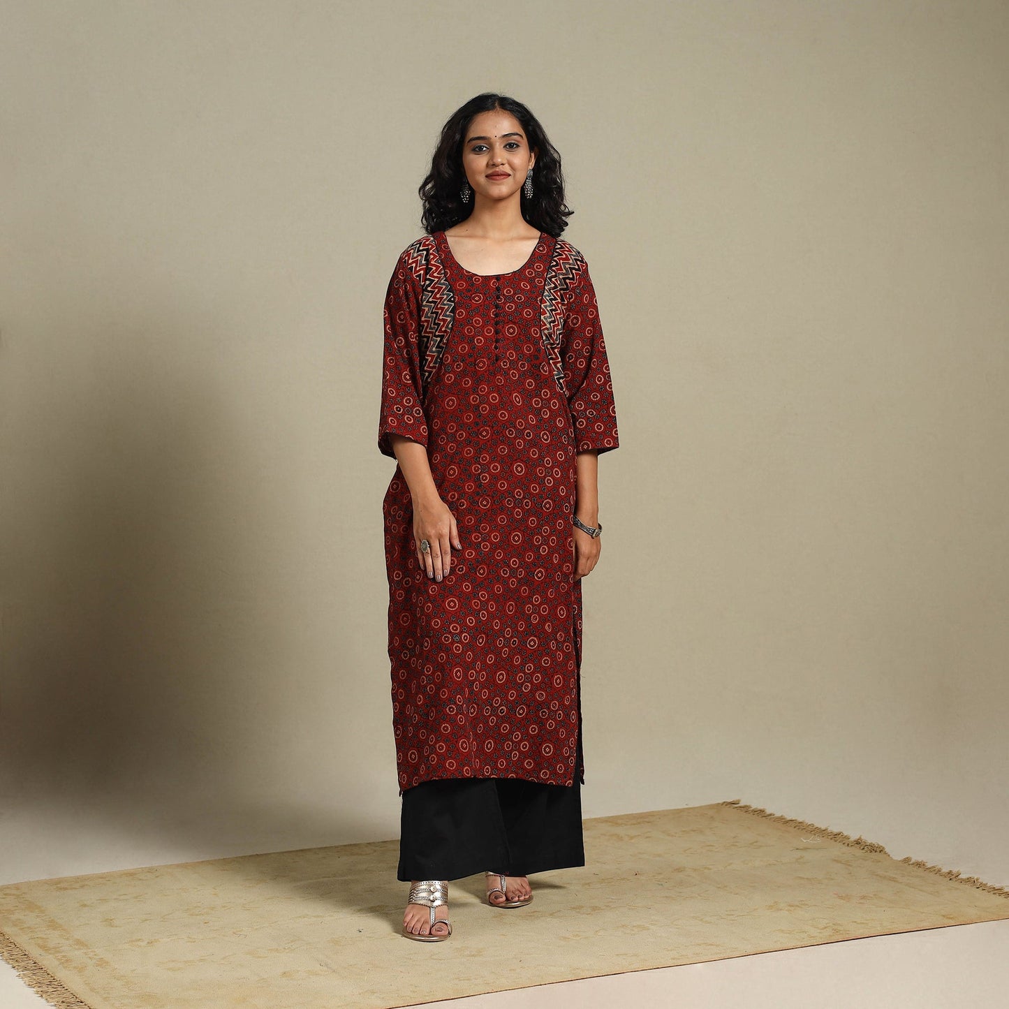 Natural dyed cotton straight kurta 12 - s - handcrafted