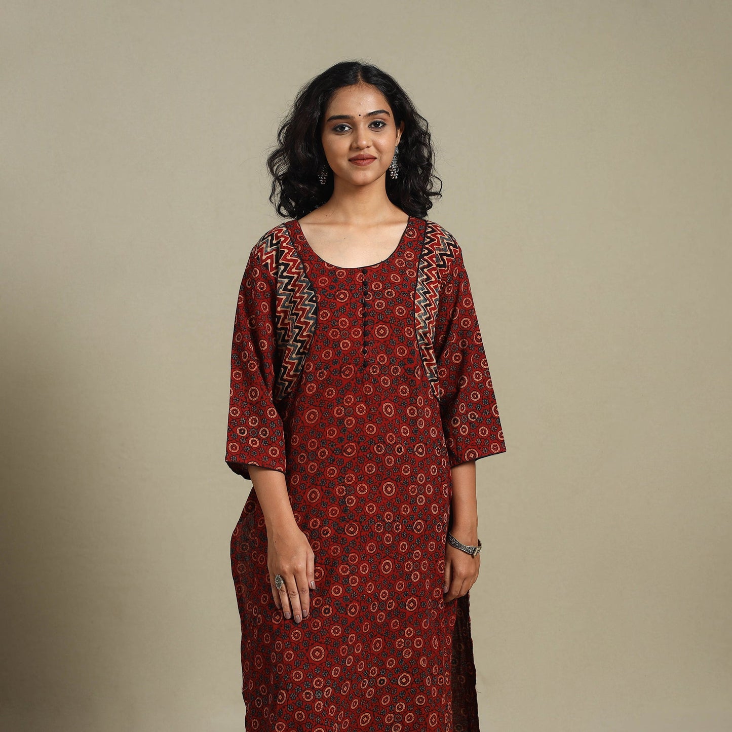 Natural dyed cotton straight kurta 12 - s - handcrafted