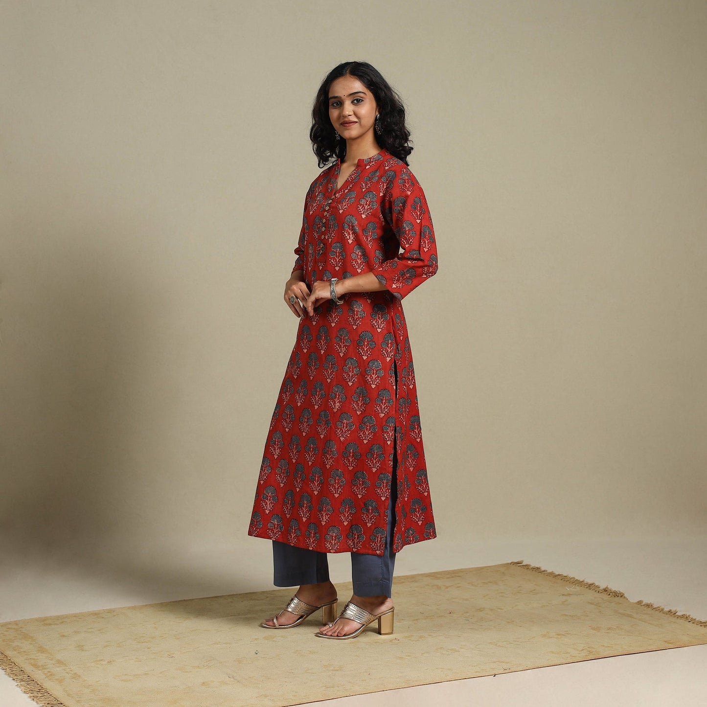 Natural dyed cotton straight kurta 13 - s - handcrafted