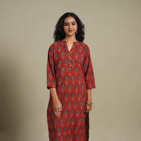 Natural dyed cotton straight kurta 13 - s - handcrafted