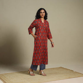 Natural dyed cotton straight kurta 13 - s - handcrafted