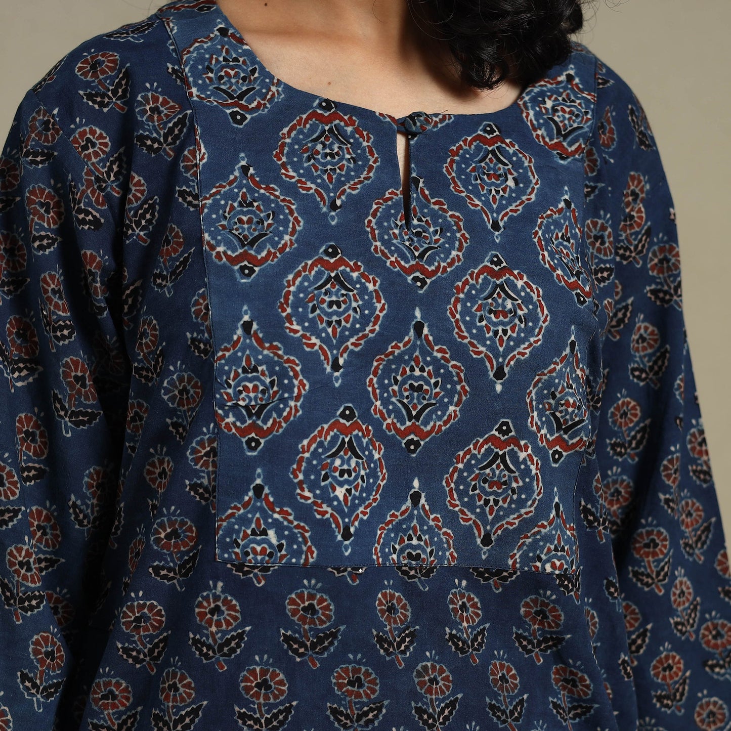 Natural dyed cotton straight kurta 15 - m - handcrafted