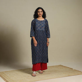 Natural dyed cotton straight kurta 15 - m - handcrafted