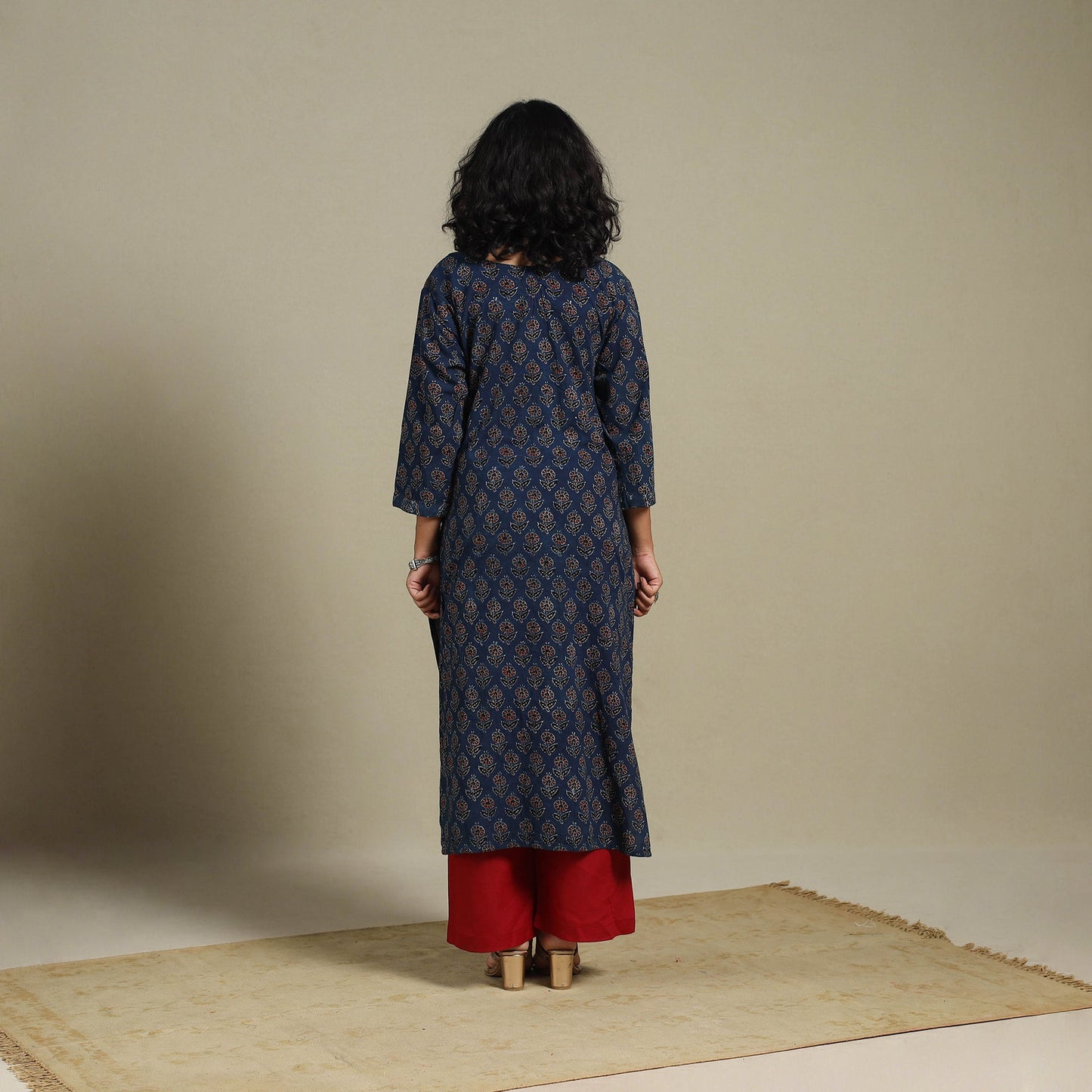 Natural dyed cotton straight kurta 15 - m - handcrafted