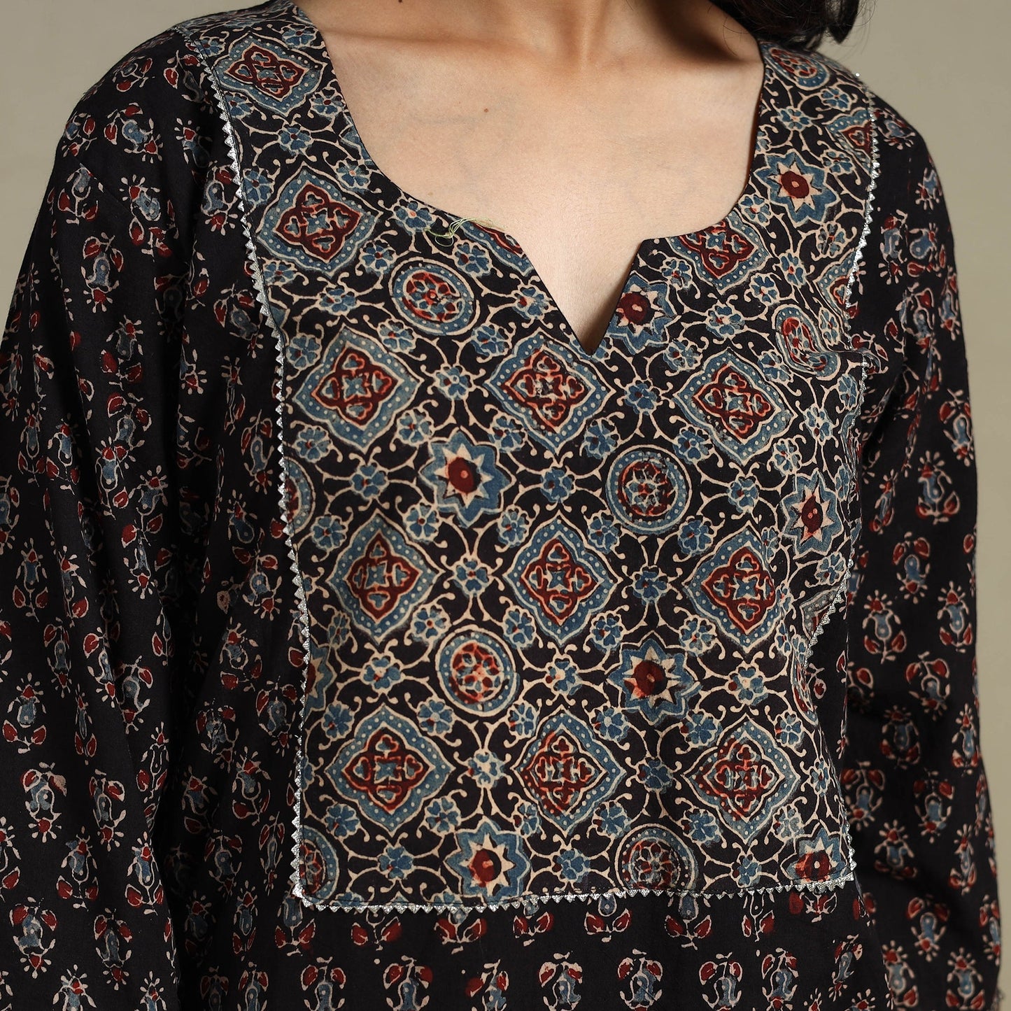 Natural dyed cotton straight kurta 16 - m - handcrafted