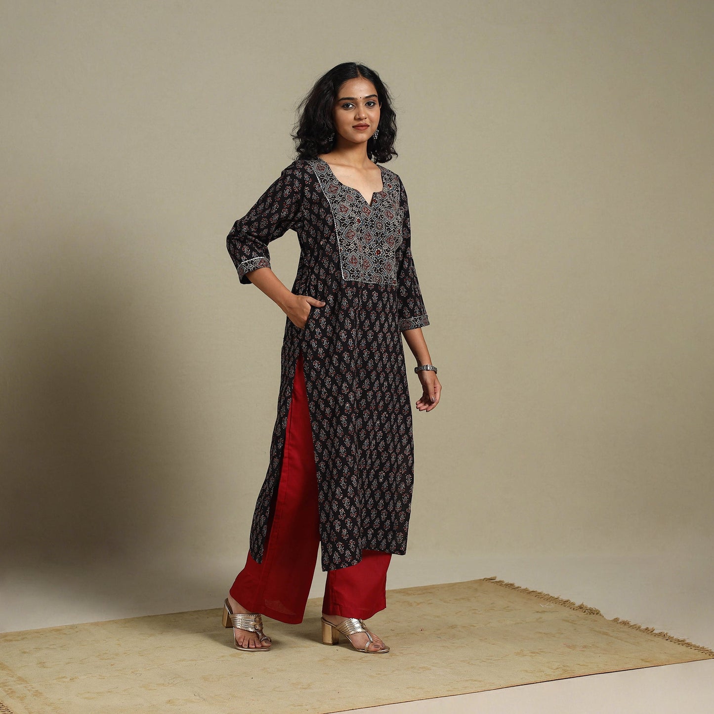 Natural dyed cotton straight kurta 16 - m - handcrafted