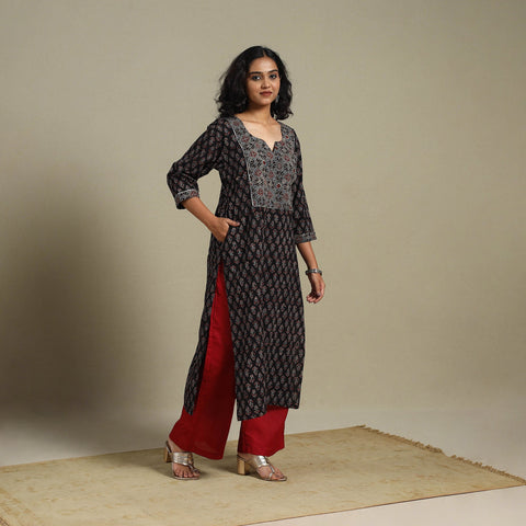 Natural dyed cotton straight kurta 16 - m - handcrafted