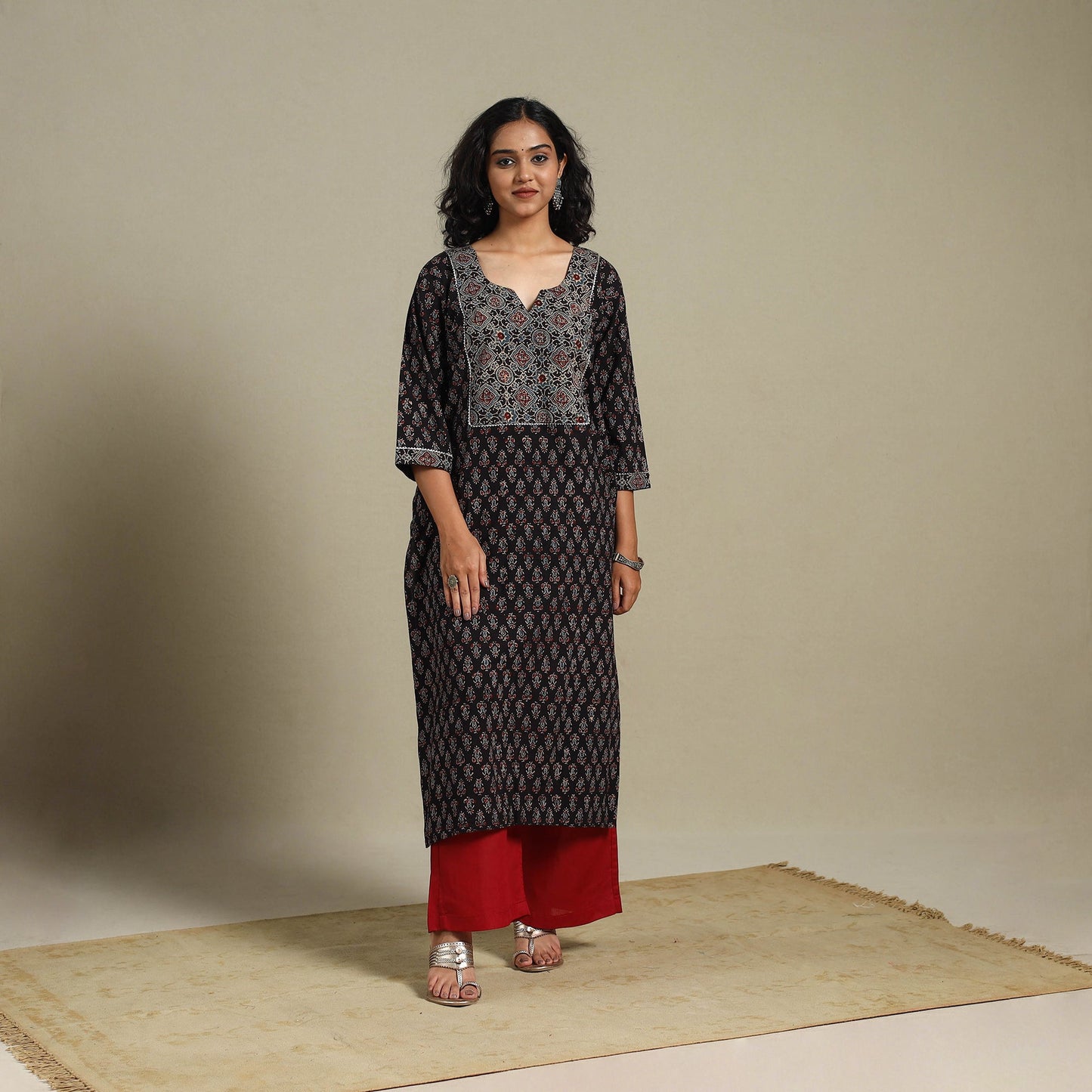 Natural dyed cotton straight kurta 16 - m - handcrafted
