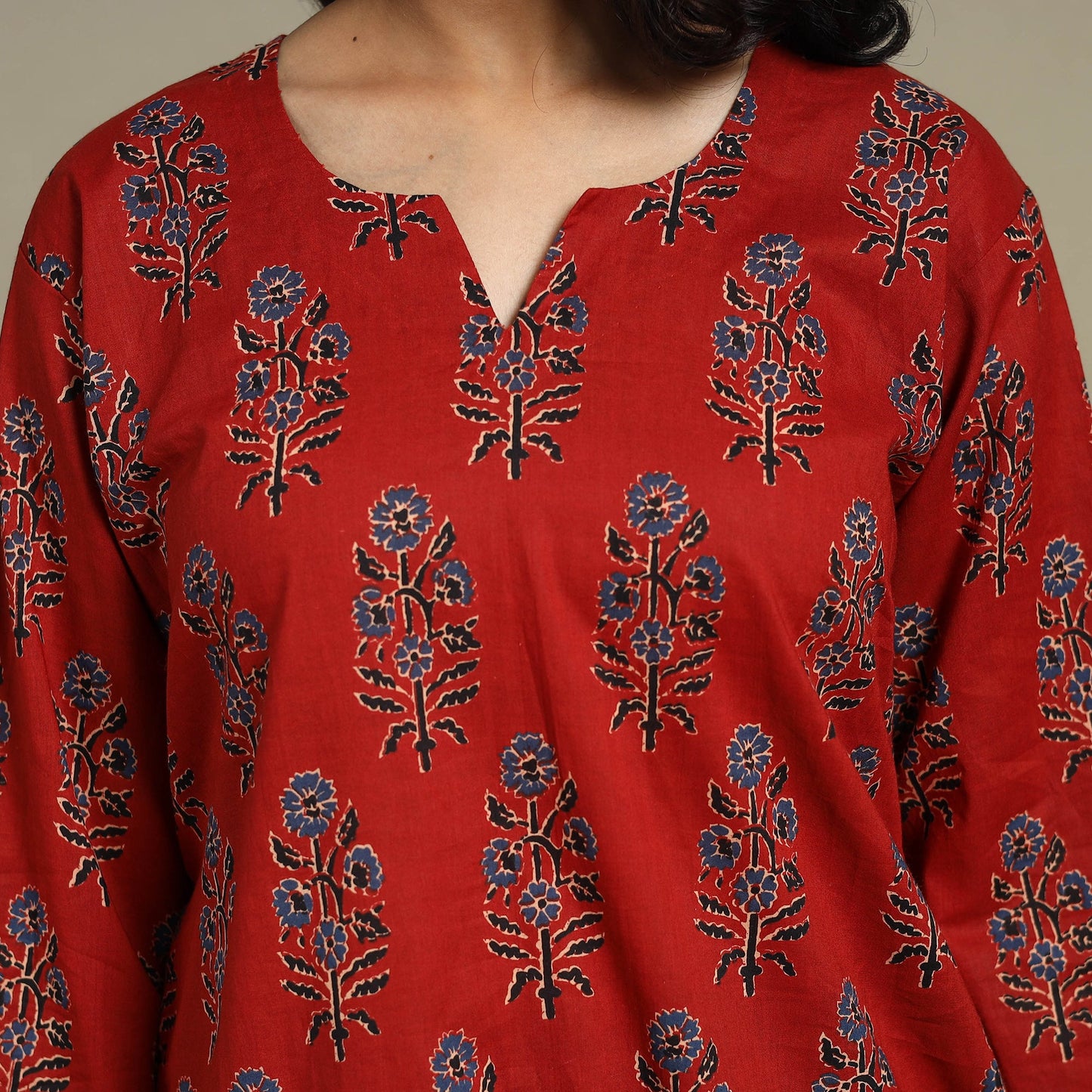 Natural dyed cotton straight kurta 17 - l - handcrafted