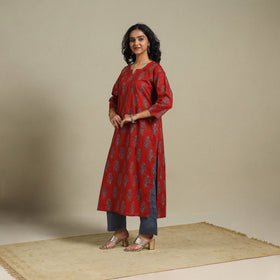 Natural dyed cotton straight kurta 17 - l - handcrafted