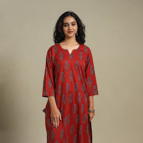 Natural dyed cotton straight kurta 17 - l - handcrafted