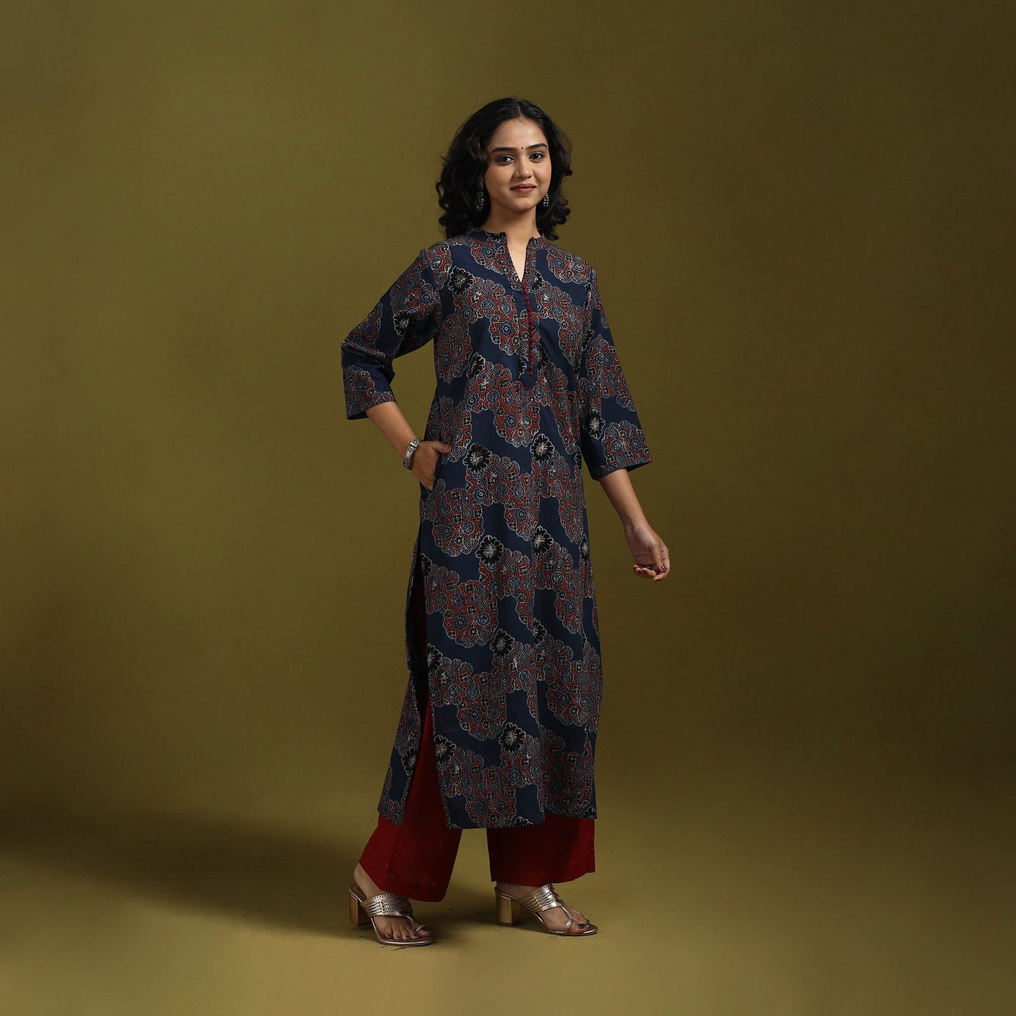 Natural dyed cotton straight kurta for women 06