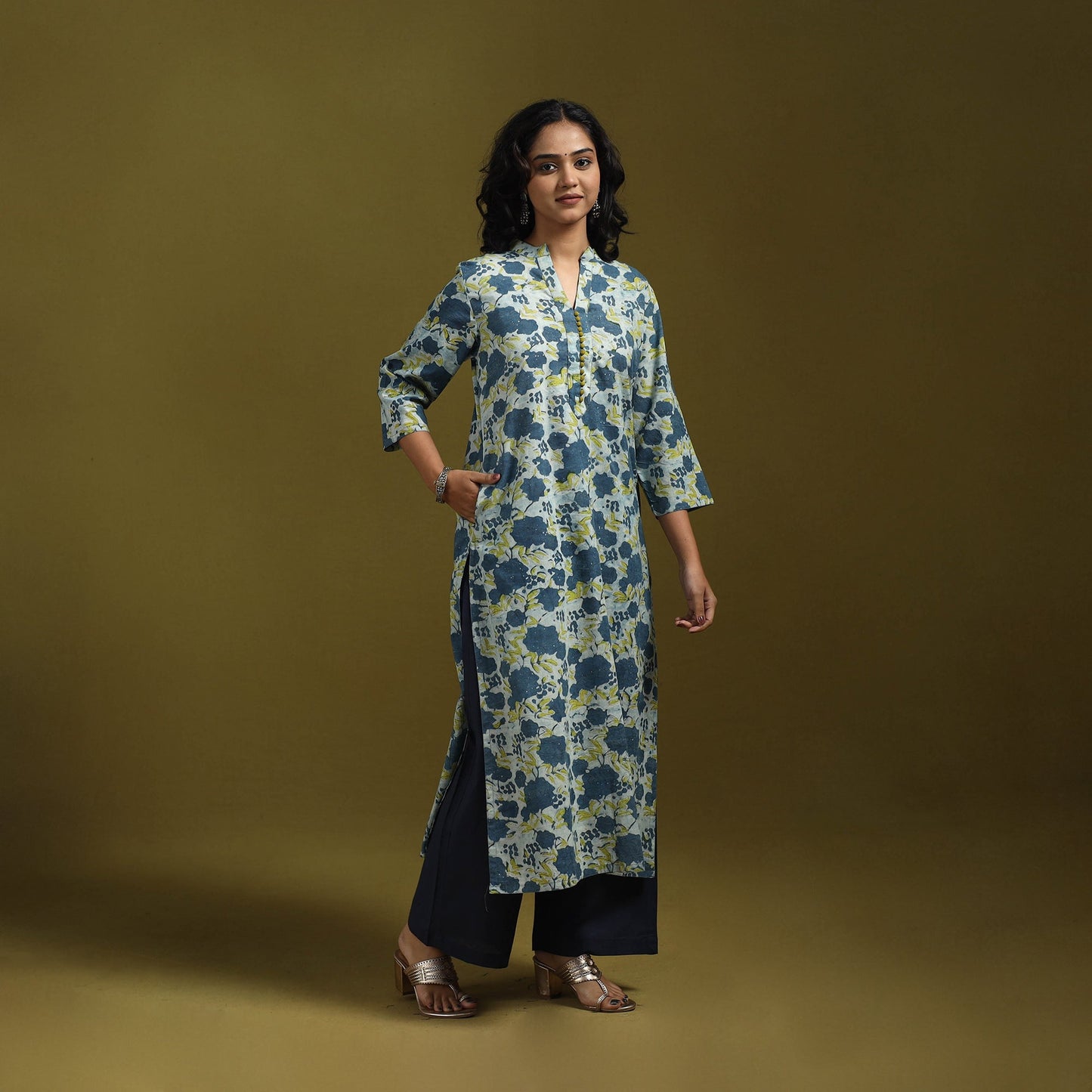 Natural dyed cotton straight kurta for women 09