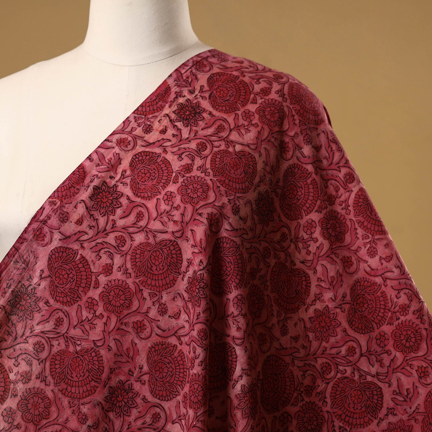 Natural dyed cotton vanaspati bagru fabric 04 - handcrafted