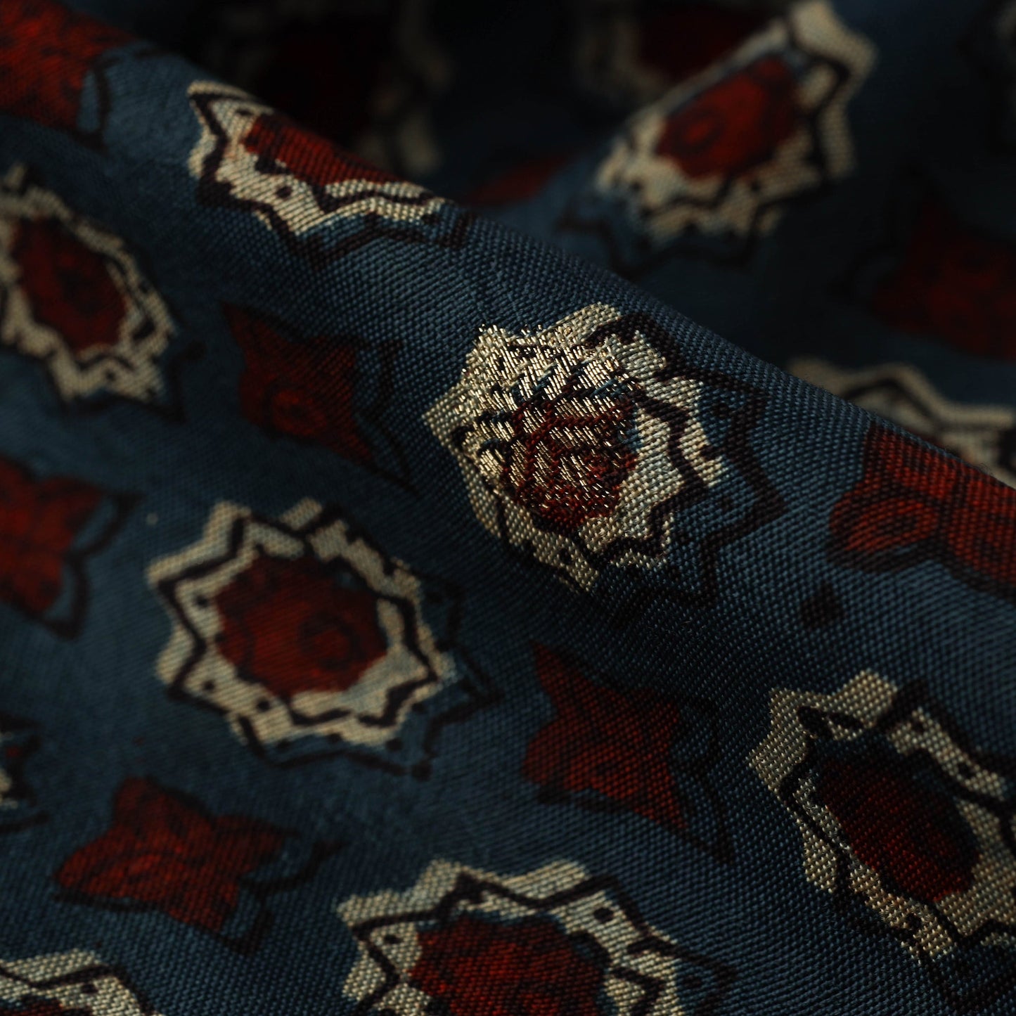 Natural dyed dola silk jacquard buti fabric 05 - handcrafted