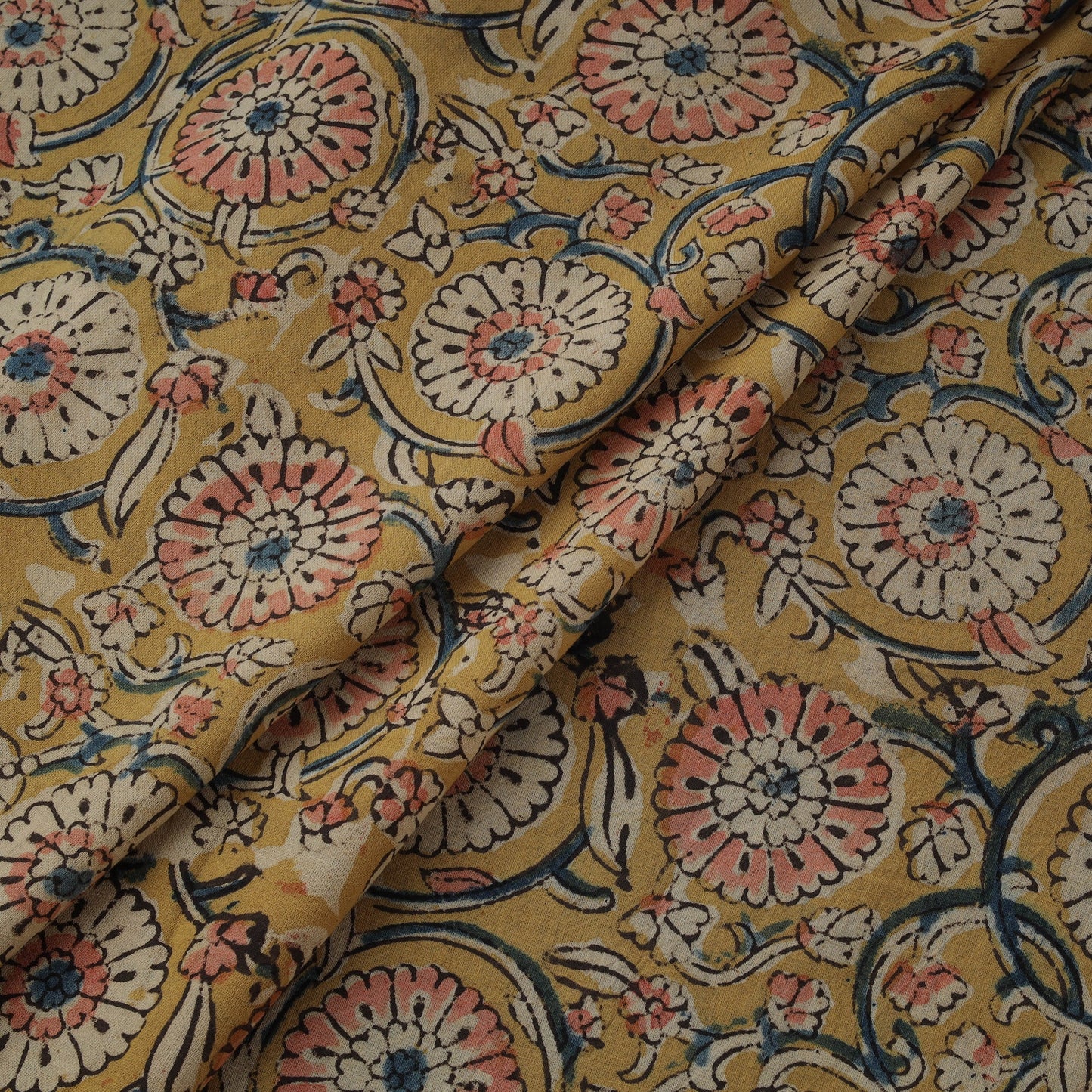 Natural dyed hand block print cotton kalamkari fabric 15