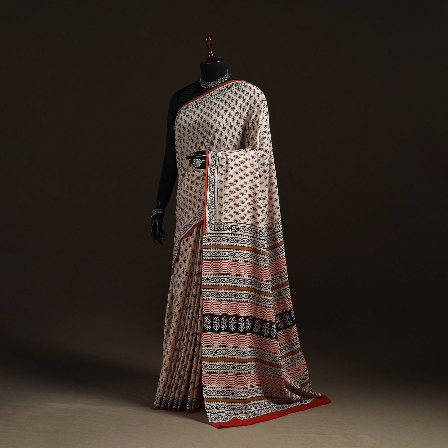 Natural dyed hand block print pure mul cotton bagru saree