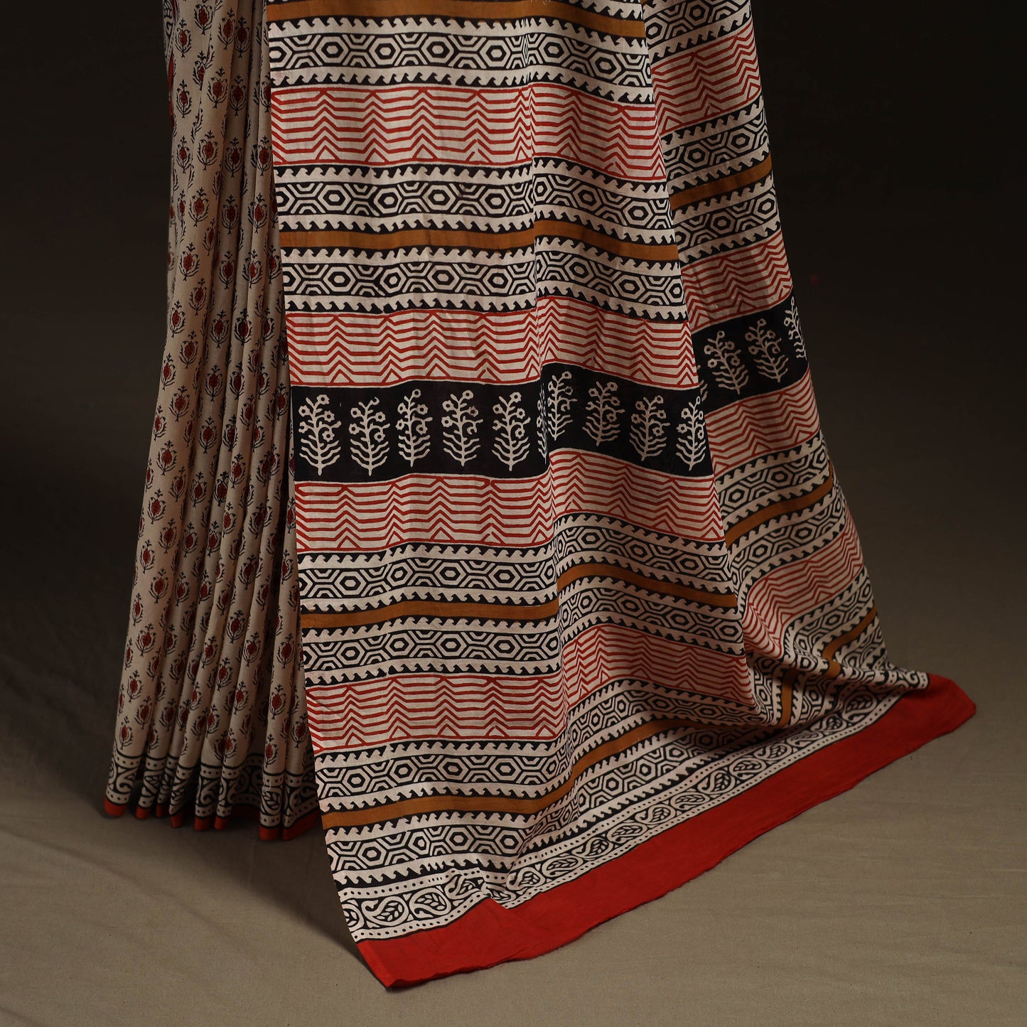 Natural dyed hand block print pure mul cotton bagru saree