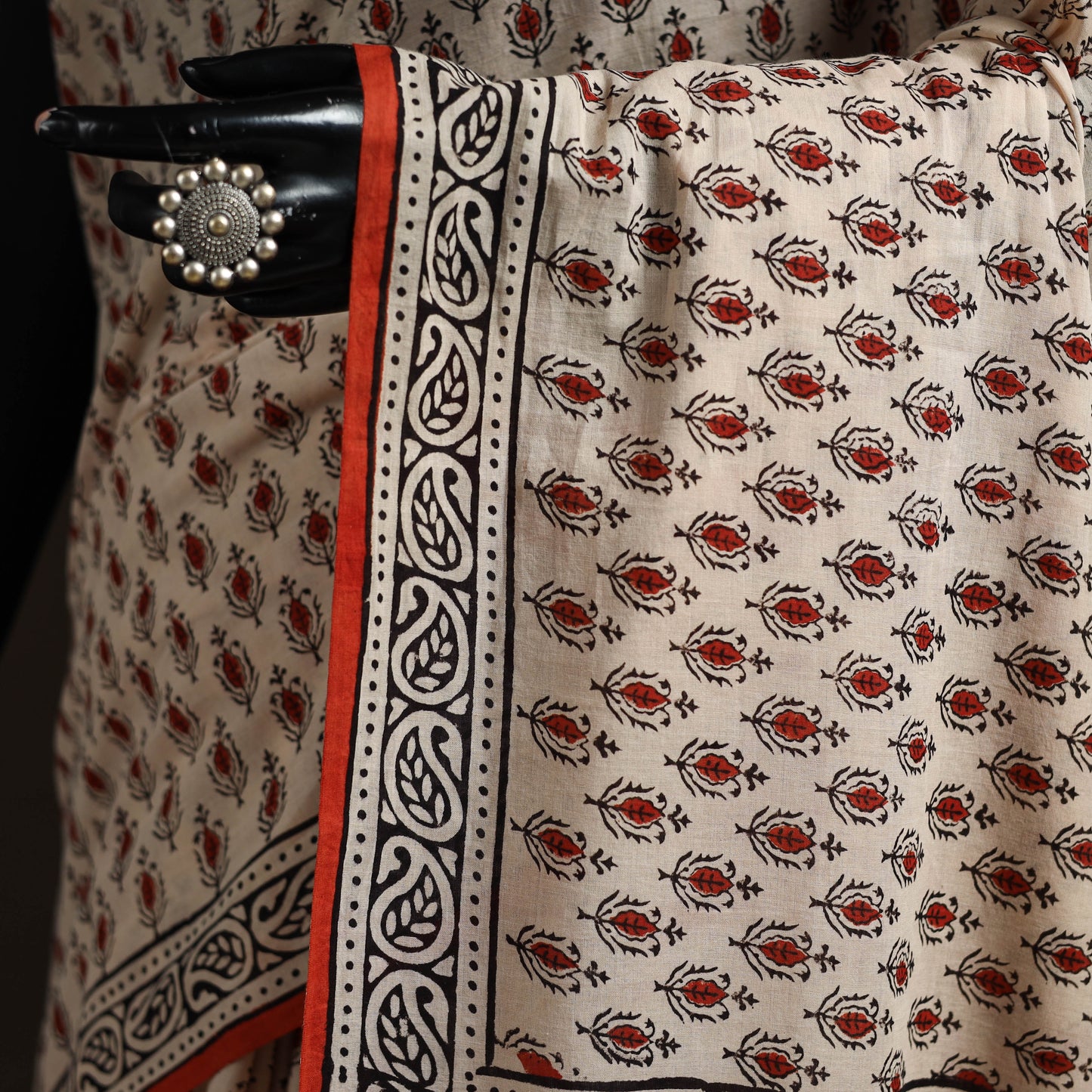 Natural dyed hand block print pure mul cotton bagru saree