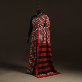 Natural dyed hand block print pure mul cotton bagru saree
