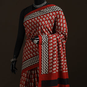 Natural dyed hand block print pure mul cotton bagru saree
