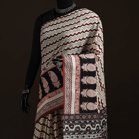Natural dyed hand block print pure mul cotton bagru saree