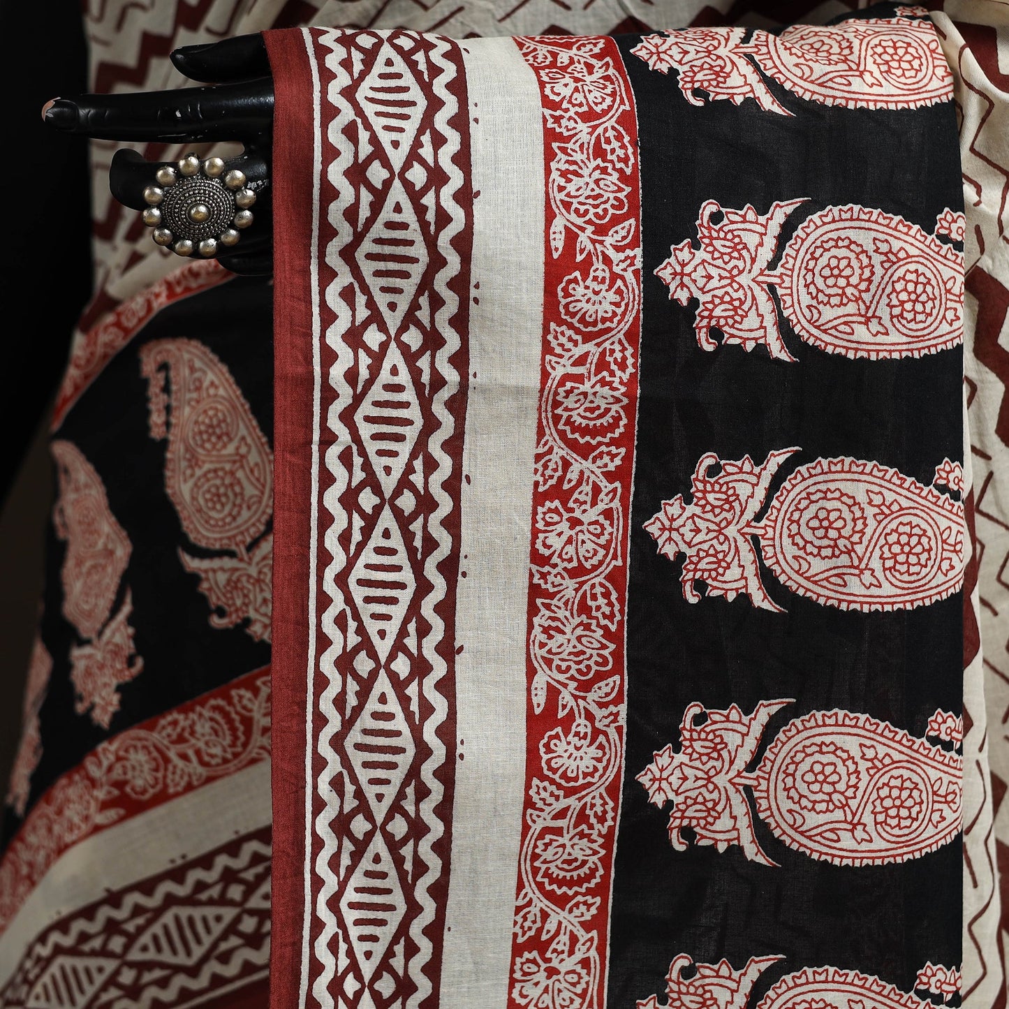Natural dyed hand block print pure mul cotton bagru saree