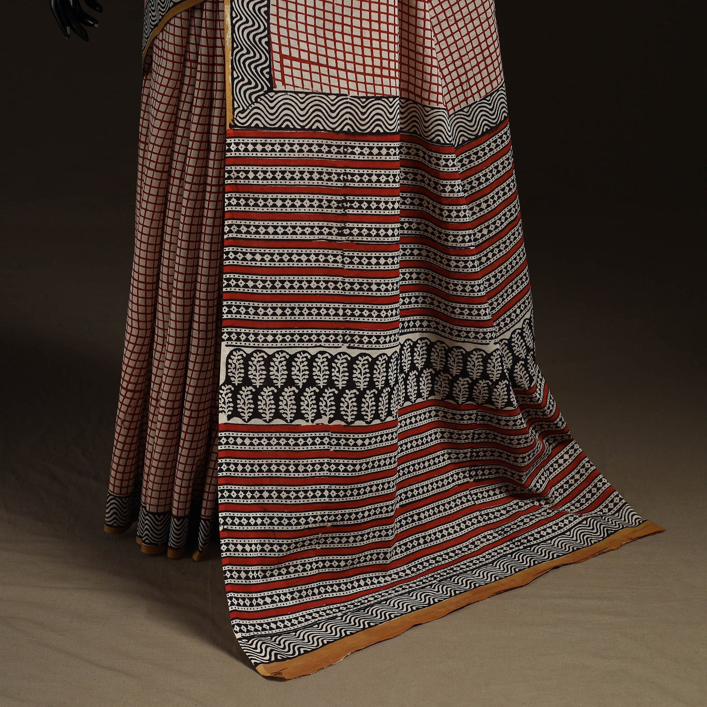 Natural dyed hand block print pure mul cotton bagru saree