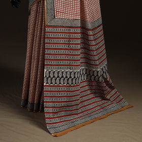 Natural dyed hand block print pure mul cotton bagru saree