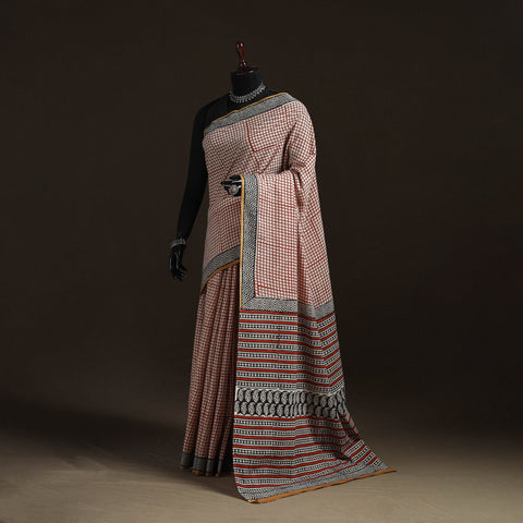 Natural dyed hand block print pure mul cotton bagru saree