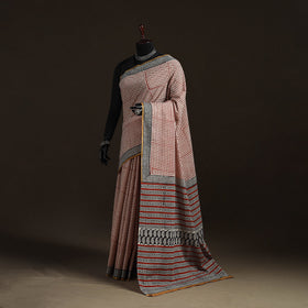 Natural dyed hand block print pure mul cotton bagru saree