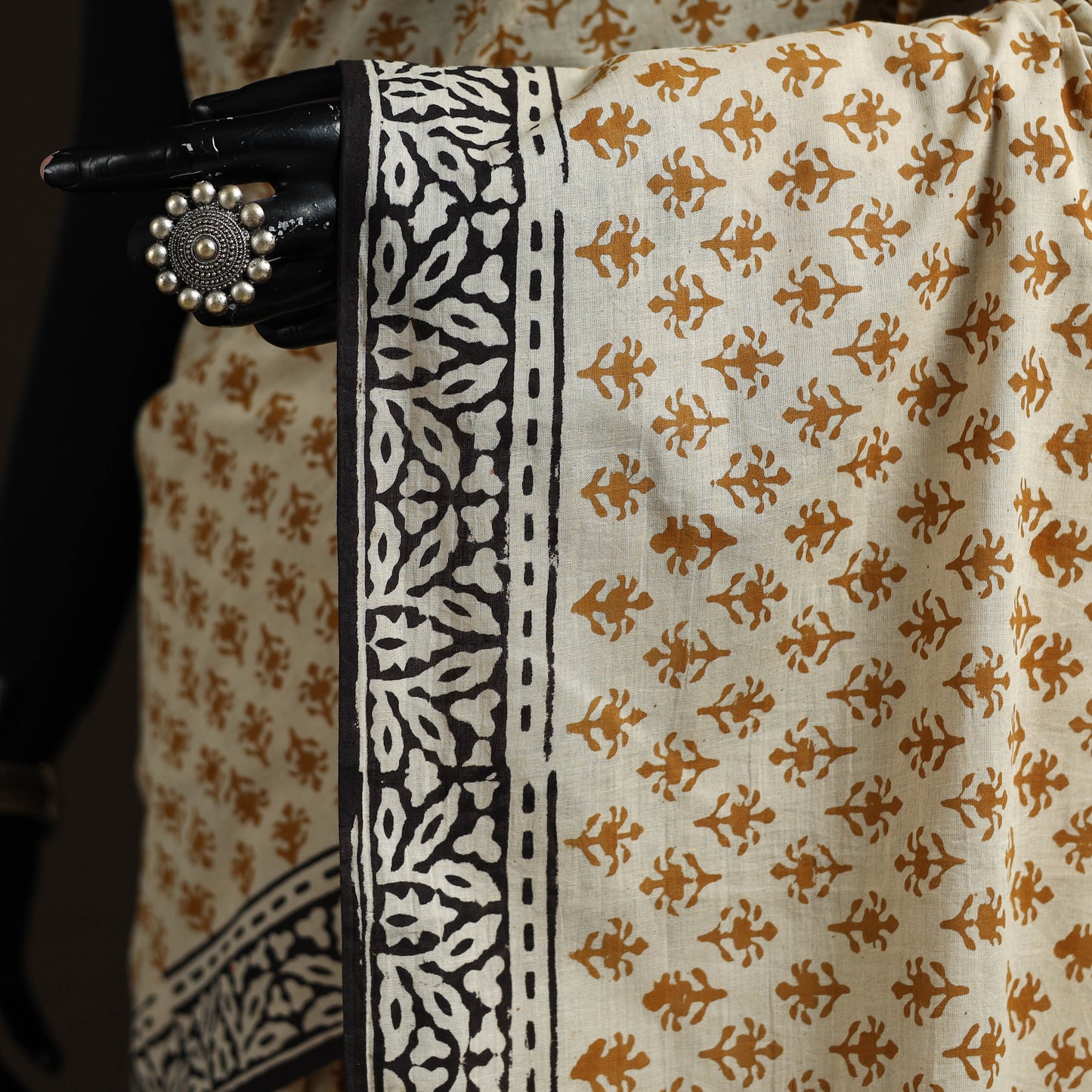 Natural dyed hand block print pure mul cotton bagru saree