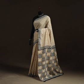 Natural dyed hand block print pure mul cotton bagru saree
