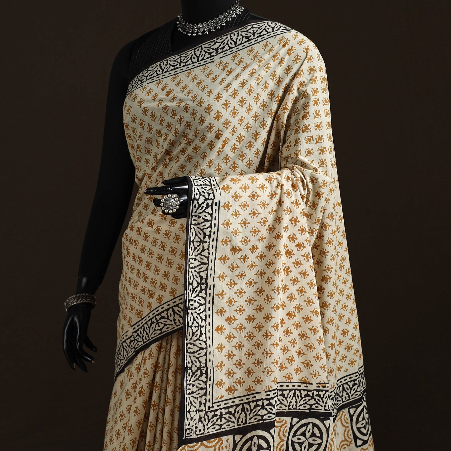 Natural dyed hand block print pure mul cotton bagru saree