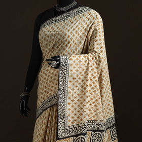 Natural dyed hand block print pure mul cotton bagru saree