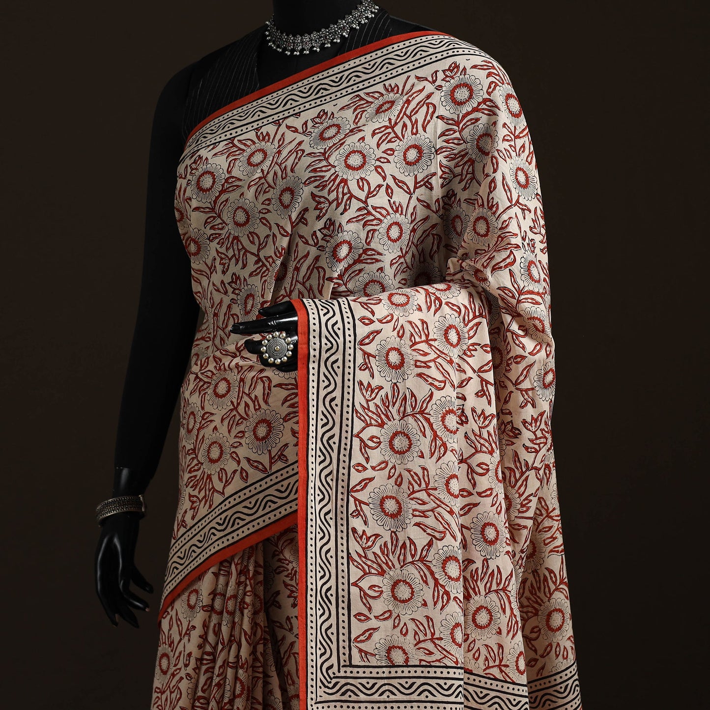Natural dyed hand block print pure mul cotton bagru saree