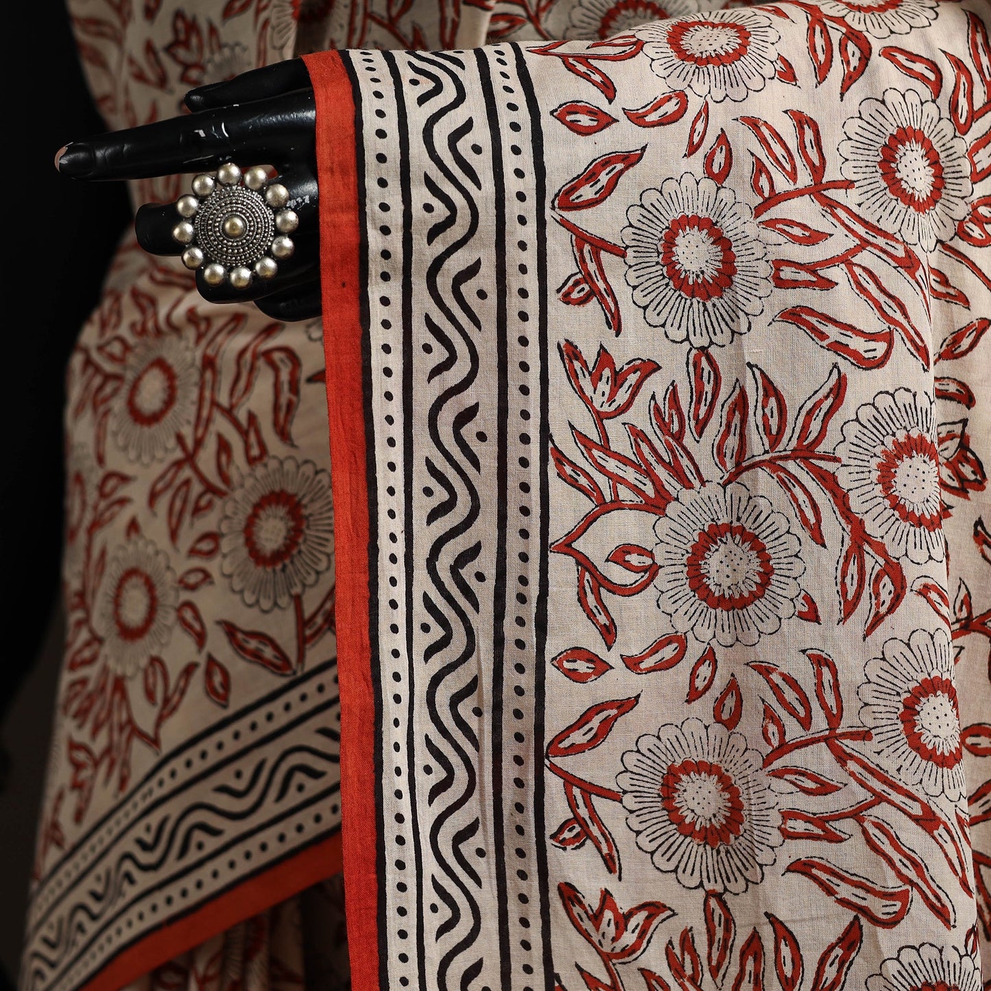 Natural dyed hand block print pure mul cotton bagru saree