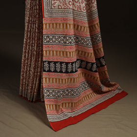 Natural dyed hand block print pure mul cotton bagru saree