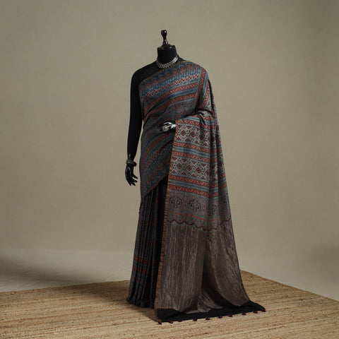 Natural dyed hand dola silk saree with tassels 06