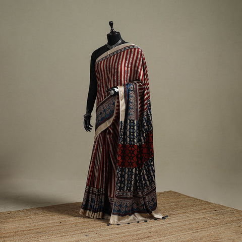 Natural dyed hand modal silk saree with tassels 18