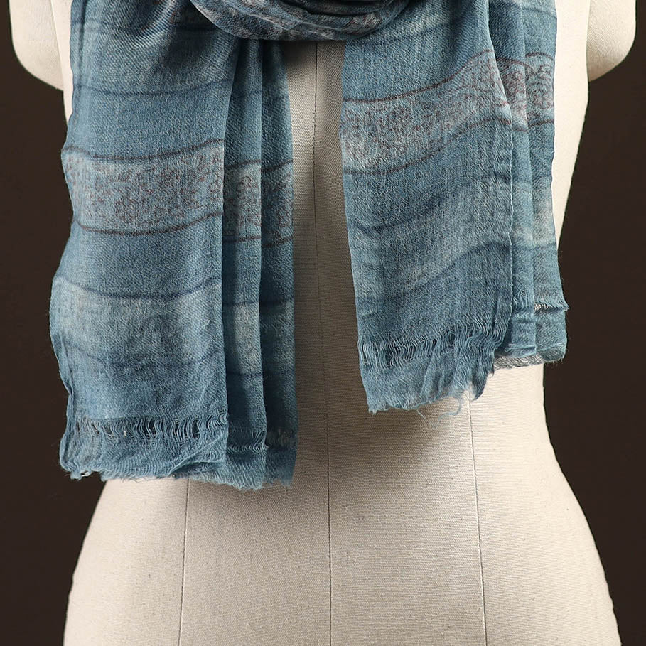 Natural dyed hand printed pure wool akola stole 04