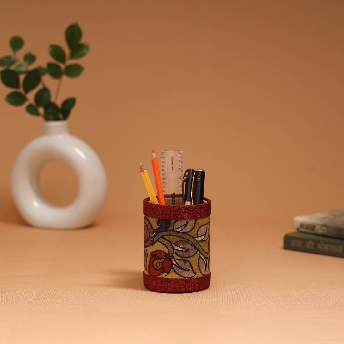 Natural dyed handpainted kalamkari pen stand 20